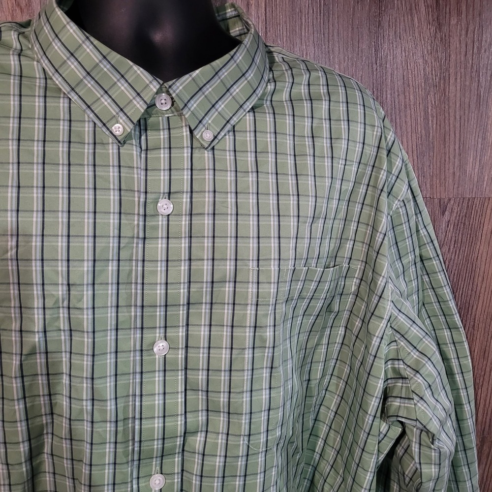 Duluth Wrinklefighter Relaxed Fit Long Sleeve Shirt Size 3XL Green Plaid Cotton